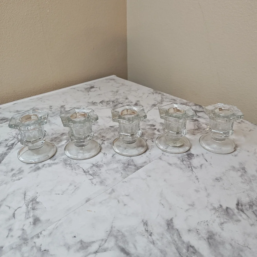 Glass Candle Votive Tealight Candlestick Holder Set Of 5